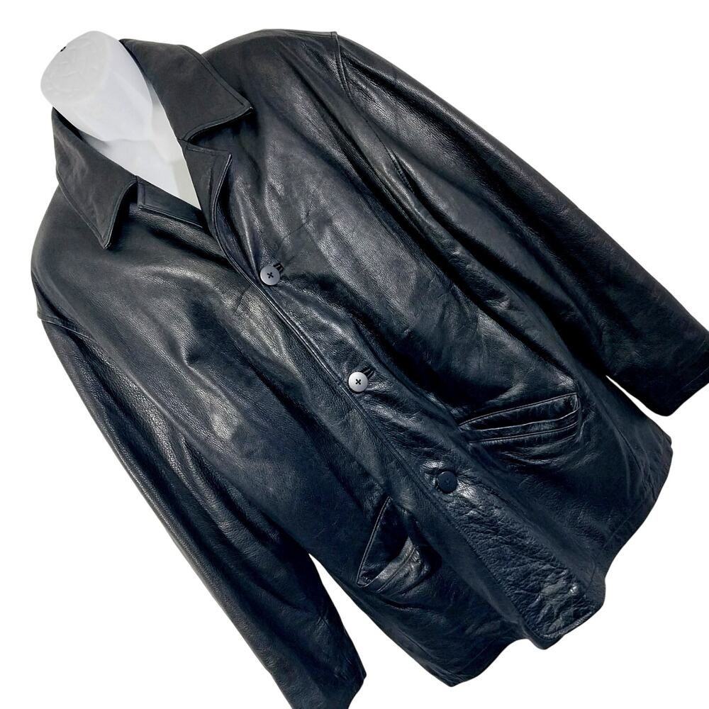 RAINFOREST! RICH BLACK, SUPPLE GENUINE LEATHER THERMAL LINED JACKET, COAT! SZ XL